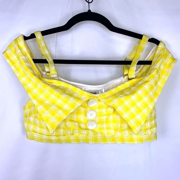 Modcloth Other - Modcloth Textured Yellow and White Plaid Top